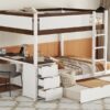 Full Over Full Bunk Bed With Twin Size Trundle, Storage And Desk - White / Walnut - Image 19