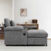 Modern Oversized Chair & Ottoman, Chenille Fabric Sofa Bed, Accent Chair Comfy Sofa With Cupholders And USB Charging Ports Chair For Living Room, Bedroom, Apartment - Gray - Image 4