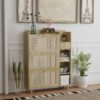Natural Bohemia Style Shoe Cabinet, Shoe Rack Cabinet With 3 Rattan Flip Drawers, 3 Square Shelves And 1 Storage Drawer, Shoe Organizer With Mulit Storage Space And Hooks For Hallway, Entryway - Natural - Image 4