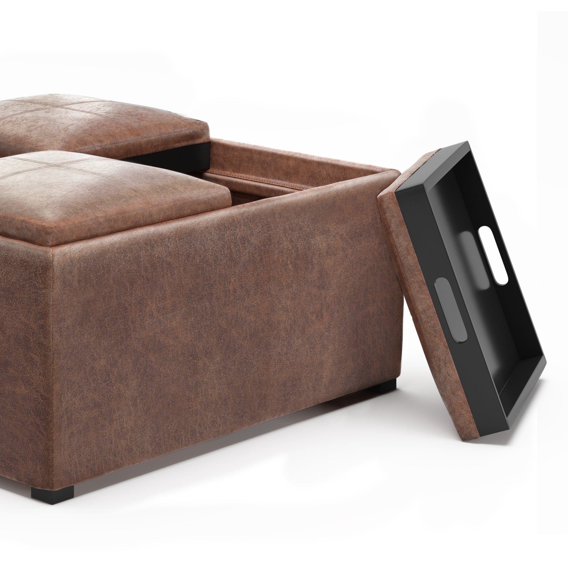 Avalon - Square Coffee Table Storage Ottoman - Distressed Umber Brown - Image 3