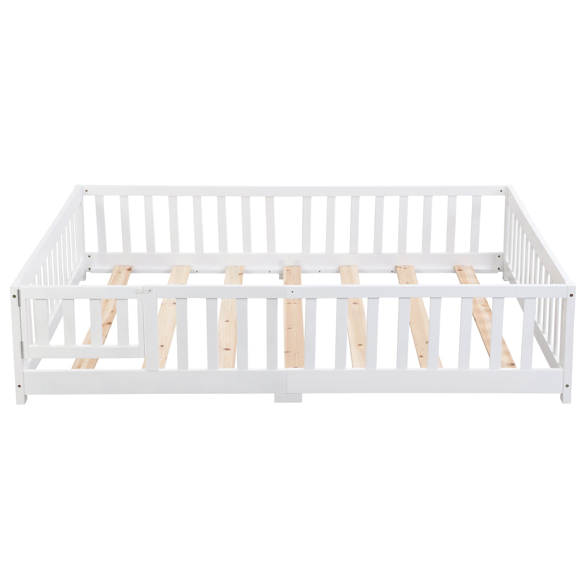 Twin Size Floor Bed With Door And Safety Fence For Children - White - Image 5