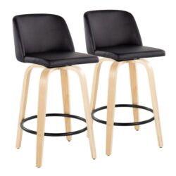 Toriano - Contemporary Modern Fixed Height Counter Stool With Swivel With Round Footrest (Set of 2) - Natural / Black