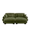 Modern Over Size Velvet 2 Seater Sofa With Ottoman Round Bolster Armrests Waist & Throw Pillows - Olive Green - Image 12