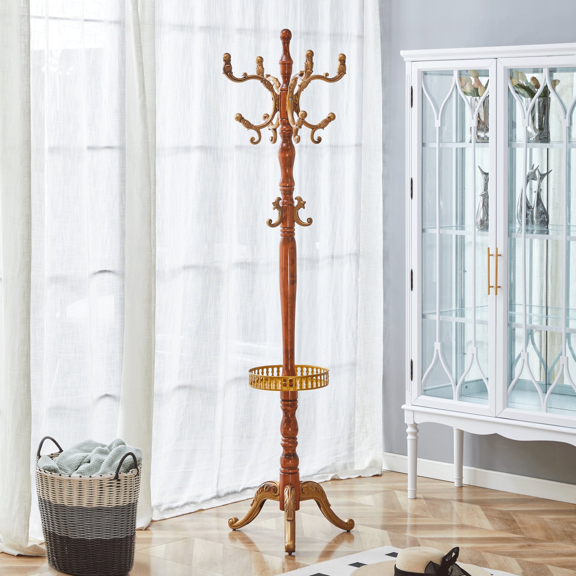 Modern Crabapple Hanger With Resin Stainless Steel Multifunctional Storage Rack - Wood - Image 4