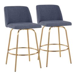 Toriano - Contemporary Fixed Height Counter Stool With Swivel With Round Footrest (Set of 2) - Blue / Gold