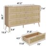 Rattan 6 Drawers Chest Of Dressers For Bedroom, Modern 6 Drawer Dresser, Wide Chest Of Drawers With Wood Handles, Rattan Dresser Storage Cabinet For Living Room, Bedroom, Hallway - Natural Wood / Oak - Image 3