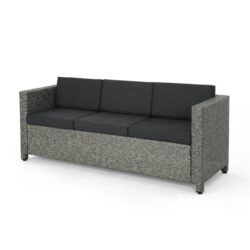Thalassa - Outdoor 3 Seater Sofa With Removable Cushions And Steel Frame - Dark Gray / Black