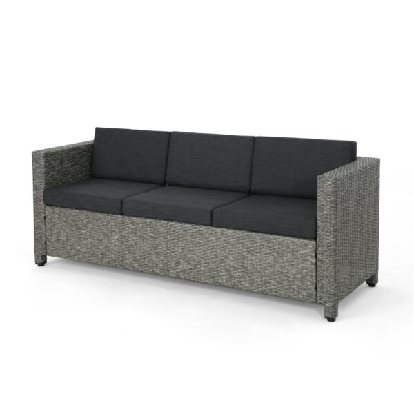 Thalassa - Outdoor 3 Seater Sofa With Removable Cushions And Steel Frame - Dark Gray / Black