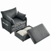 Comfy Corduroy Oversized Chaise Lounge Chair With Ottoman And Storage - Gray - Image 10