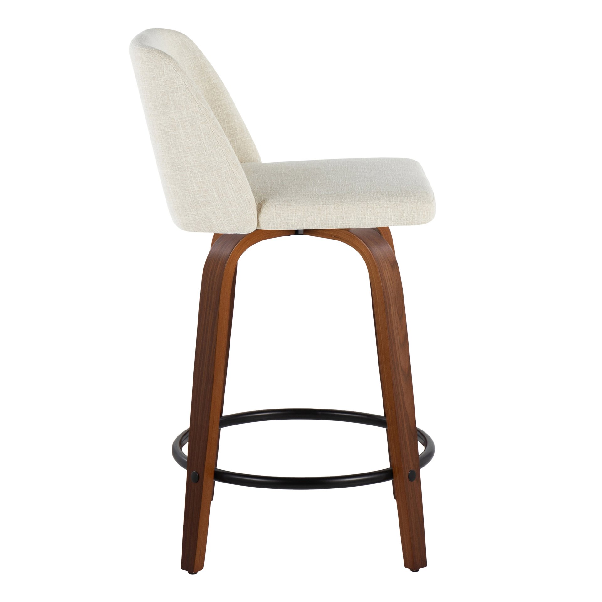 Toriano - Mid-Century Modern Fixed Height Counter Stool With Swivel With Round Footrest (Set of 2) - Walnut / Cream / Black - Image 3