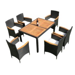 7 Piece Outdoor Patio Wicker Dining Set Patio Wicker Furniture Dining Set - Black / Cream