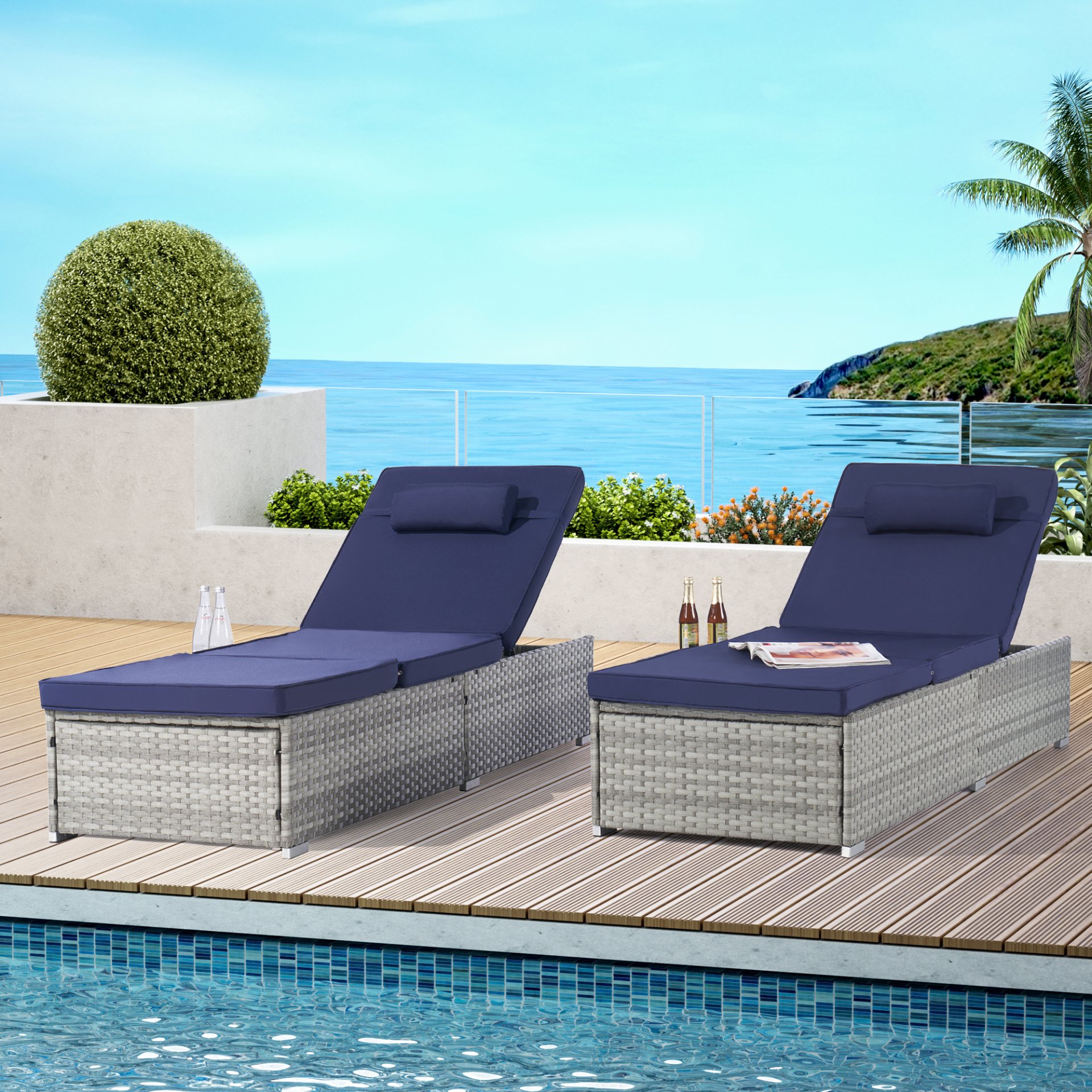 Outdoor Sofa Pe Rattan Furniture Deck Chair - Gray - Image 2
