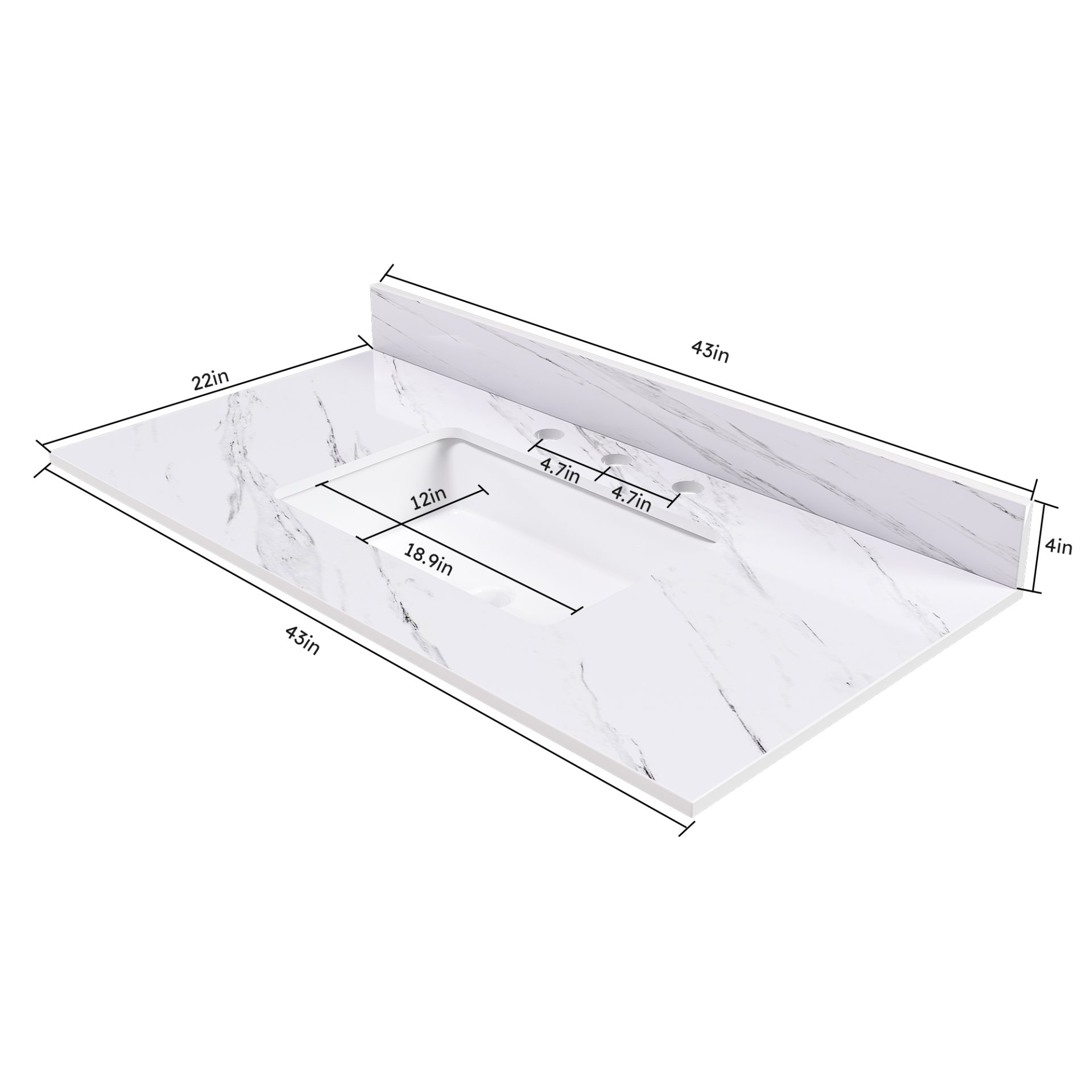 Elegant Marble Vanity Top, 43" Bathroom Vanity With Undermount Sink Sintered Stone, Bianco Carrara Venato - White - Image 3