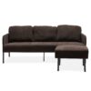 Modern L Shaped 3 Seater Polyester Fabric Sofa With Ottoman, Upholstered Couch For Small Spaces - Brown - Image 2