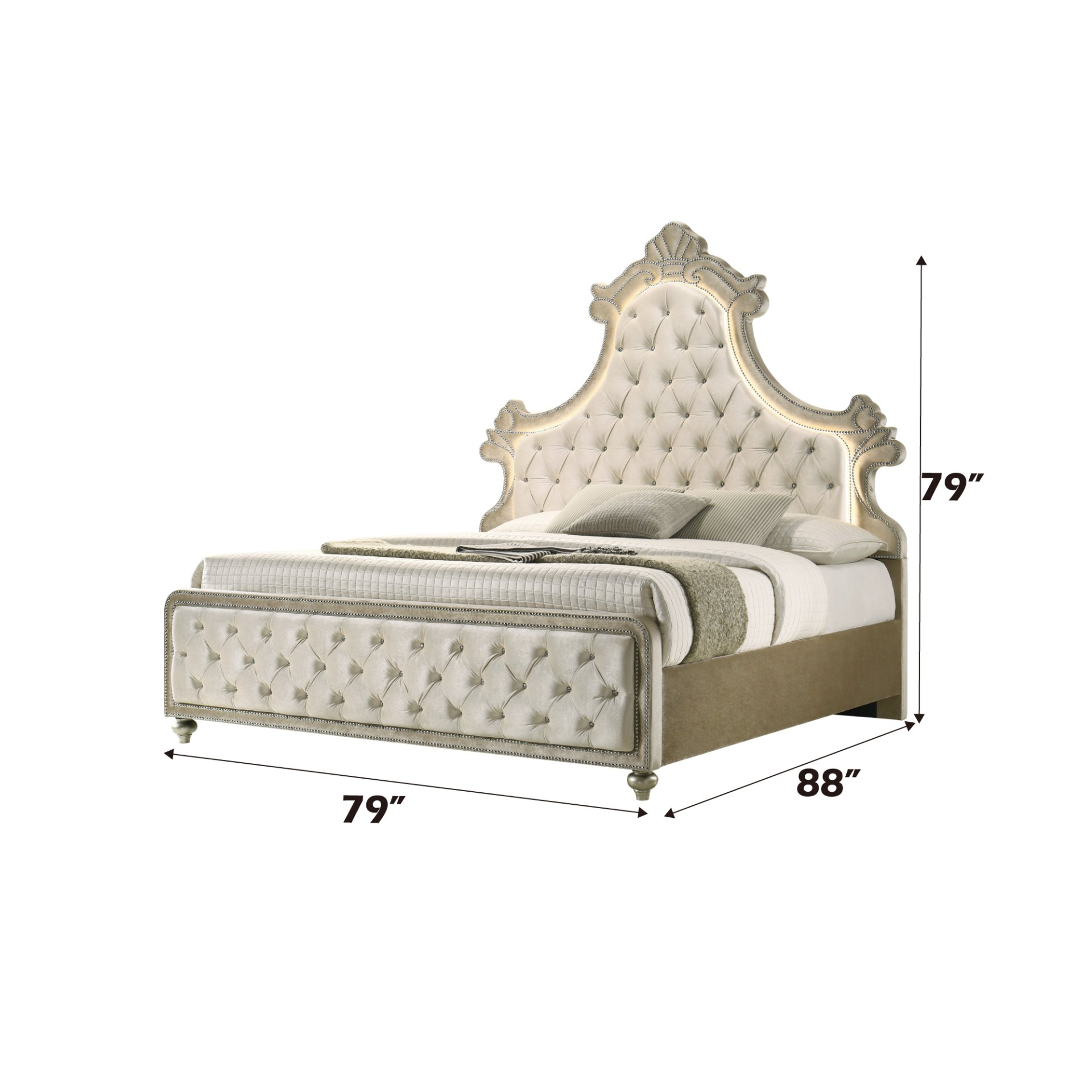 Lucienne - Eastern King Bed With LED - Beige - Image 4
