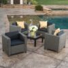 Outdoor Club Chair With Water Resistant Cushion And Square Arms (Set of 4) - Black - Image 6