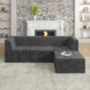 Modern Minimalist L Shape Modular Sectional Sofa Sleeper Corduroy Couch Comfy Space Efficient Design - Gray - Image 4
