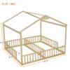 Double Twin House-Style Floor Bed With Fence, Guardrails, Without Door - Natural - Image 14