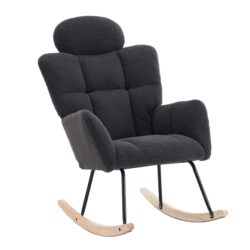 Modern Teddy Fabric Upholstered Nursery Rocking Glider Chair With High Backrest And Pillow - Dark Gray