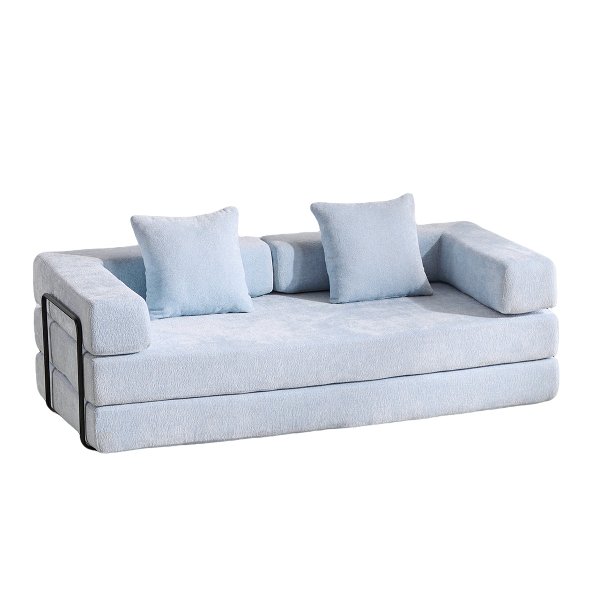 Floor Couch, Compression Sofa, Convertible Floor Sofa Bed With Pillow Back Support Armrest - Light Blue - Image 15