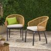 Outdoor Wicker Chair With Powder Coated Iron Legs - Light Brown - Image 2