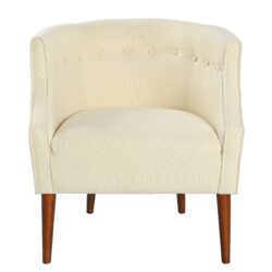 Modern Club Chair With Button Tufted Back & Tonal Piping - Beige