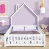 Full House-Shaped Headboard Floor Bed With Fence - White - Image 2