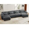 Modern Velvet U Shaped Sectional Sofa With Movable Ottomans And Pillows - Gray - Image 7