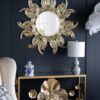 Sunburst Metal Decorative Mirror With, Boho Wall Decor Sun Mirror For Living Room Bathroom Enterway - Gold - Image 3