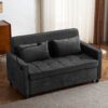 Contemporary Loveseat Sofa Bed Sleeper With Reversible Backrest Side Pockets USB Ports Phone Holder Chenille - Black - Image 10