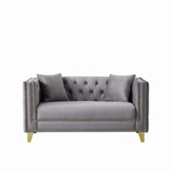 2 Seater Deep Seat Sofa, Sofa With Button Nailhead, Square Arm Couches, Furniture For Living Room - Gray