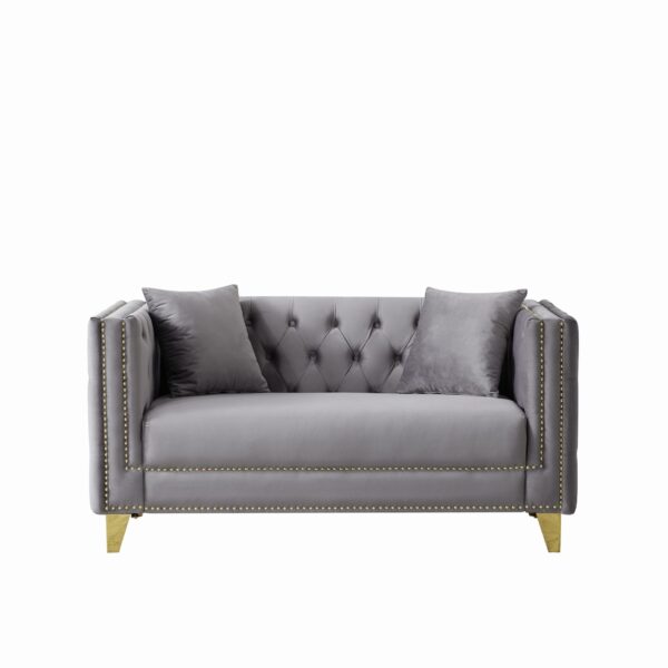 2 Seater Deep Seat Sofa, Sofa With Button Nailhead, Square Arm Couches, Furniture For Living Room - Gray