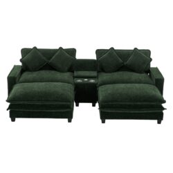 Chenille Upholstered Sectional Sofa With 2 Removable Ottomans, USB Ports, Cup Holders, And Storage - Green