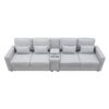 Upholstered Sofa With Console, 2 Cupholders And 2 USB Ports Wired Or Wirelessly Charged, Modern Linen Fabric Couches With 4 Pillows (4 Seat) - Light Gray - Image 3