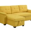 Lucca - Linen Reversible Sleeper Sectional Sofa With Storage Chaise - Yellow - Image 16