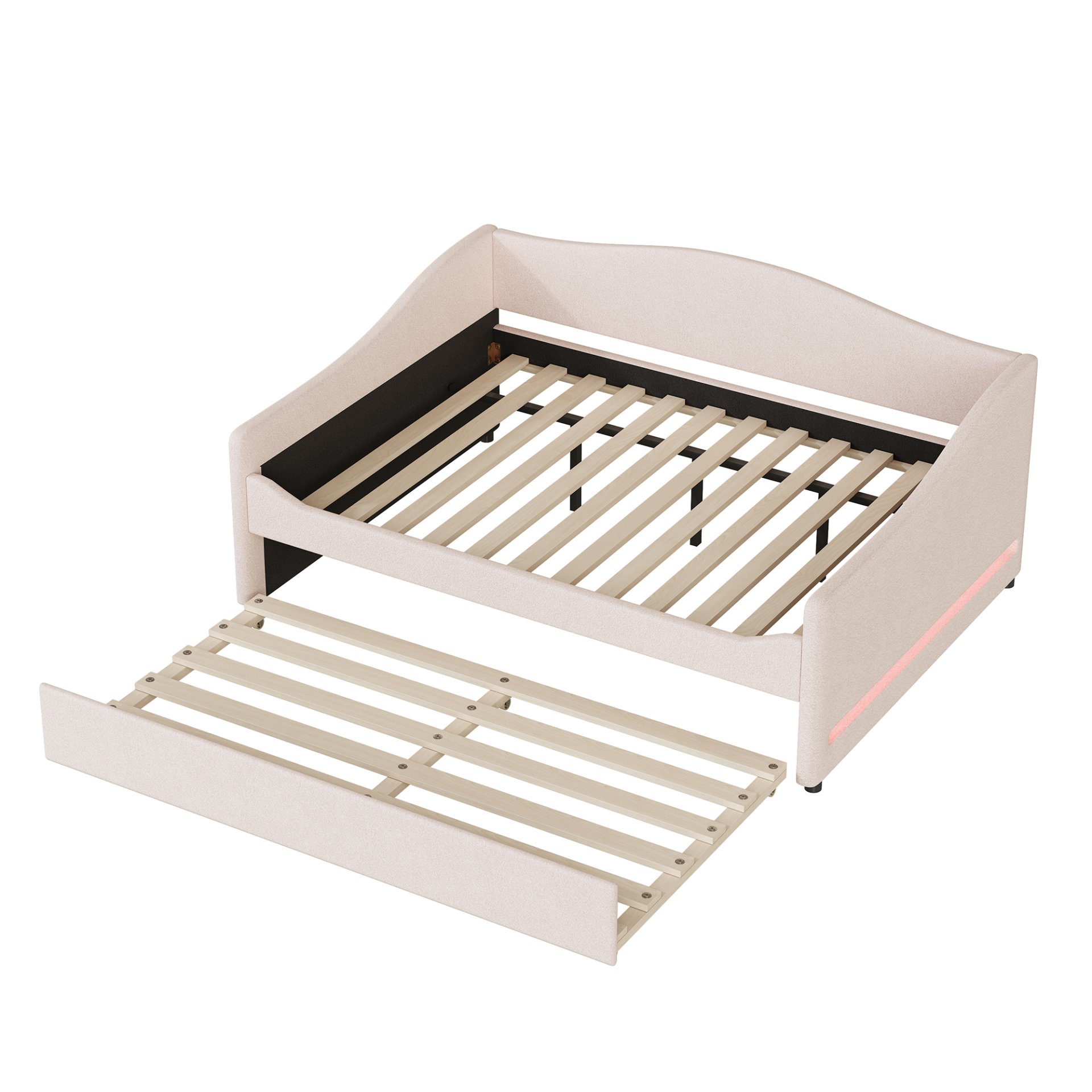 Full Size Upholstered Daybed With Light And Trundle - Beige - Image 8