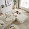 Modern Chenille Upholstered Sectional Sofa Couch Set, Modular L Shaped Sectional Living Room Sofa Set & 6 Pillows, Free Combination - Beige - Image 8
