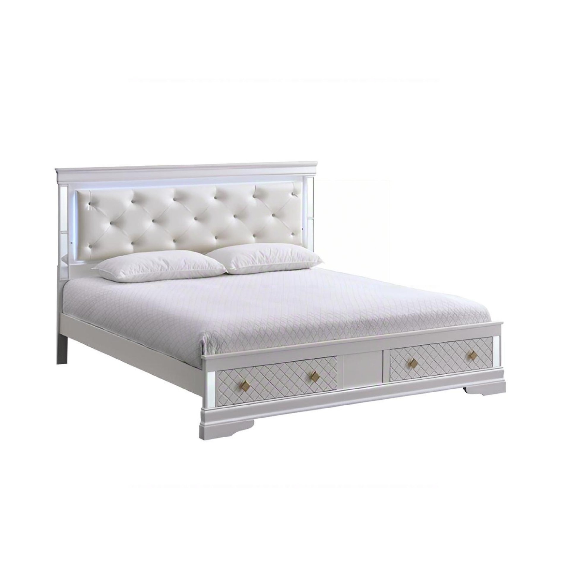 Verona - Queen Bed And Jeweled Tufted Upholstered Headboard - White - Image 4