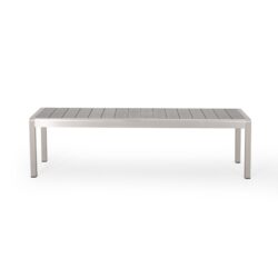Outdoor Modern Aluminum Dining Bench With Faux Wood Seat, Durable And Elegant Design - Gray / Silver