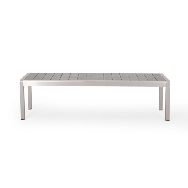 Outdoor Modern Aluminum Dining Bench With Faux Wood Seat, Durable And Elegant Design - Gray / Silver