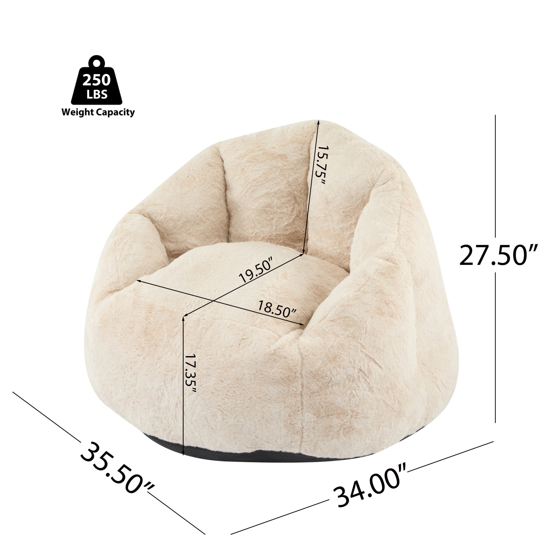 Albi - Indoor Cozy Armchair Style Bean Bag - Beige - Image 3