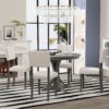 5 Piece Retro Round Dining Table Set With Curved Trestle Style Table Legs And 4 Upholstered Chairs For Dining Room - Dark Gray - Image 3
