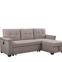 Ashlyn - Reversible Sleeper Sectional Sofa With Storage Chaise, USB Charging Ports And Pocket - Light Gray