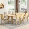 Topmax - Rustic Extendable Dining Table Set With Removable Leaf, 6 Upholstered Armless Dining Chairs And 2 Padded Arm Chairs, 9 Pieces - Natural - Image 5