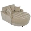Modern Chaise Lounge Sofa Bed Upholstered Sofa Couch With Tufted Seat And Detachable Pillows For Living Room - Champagne - Image 12