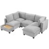 U - Shaped Sectional Sofa Modular Sofa Couch With A Movable Ottoman, A Coffee Table With Hidden Charging Devices For Living Room - Gray - Image 19