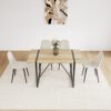Modern Dining Chairs (Set of 4) With Linen Fabric Upholstered Seat, Spoon Shape Design - Black / Beige - Image 4