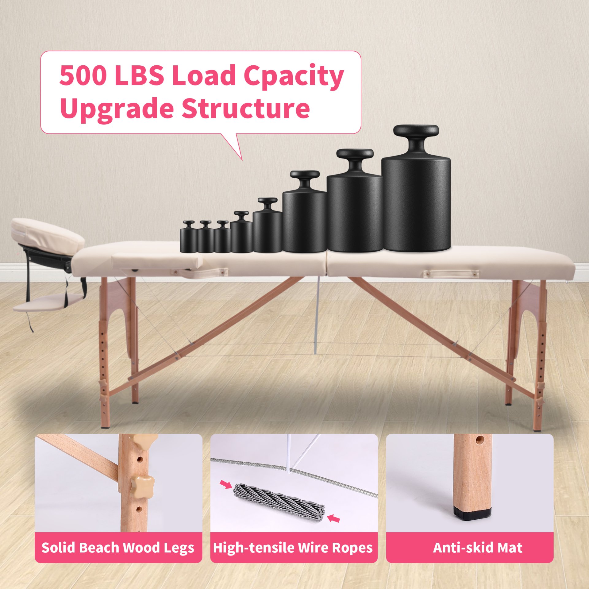 Massage Table Portable Massage Bed Lash Bed With Carrying Case Spa Table Height Adjustable, Salon Bed Face Cradle Bed - Cream - Image 9