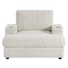 Oversized Chaise Lounge Indoor Rabbit Fur Sofa Bed With Storage Ottoman And Armrests Cup Holders With Deep Seat - Beige - Image 6