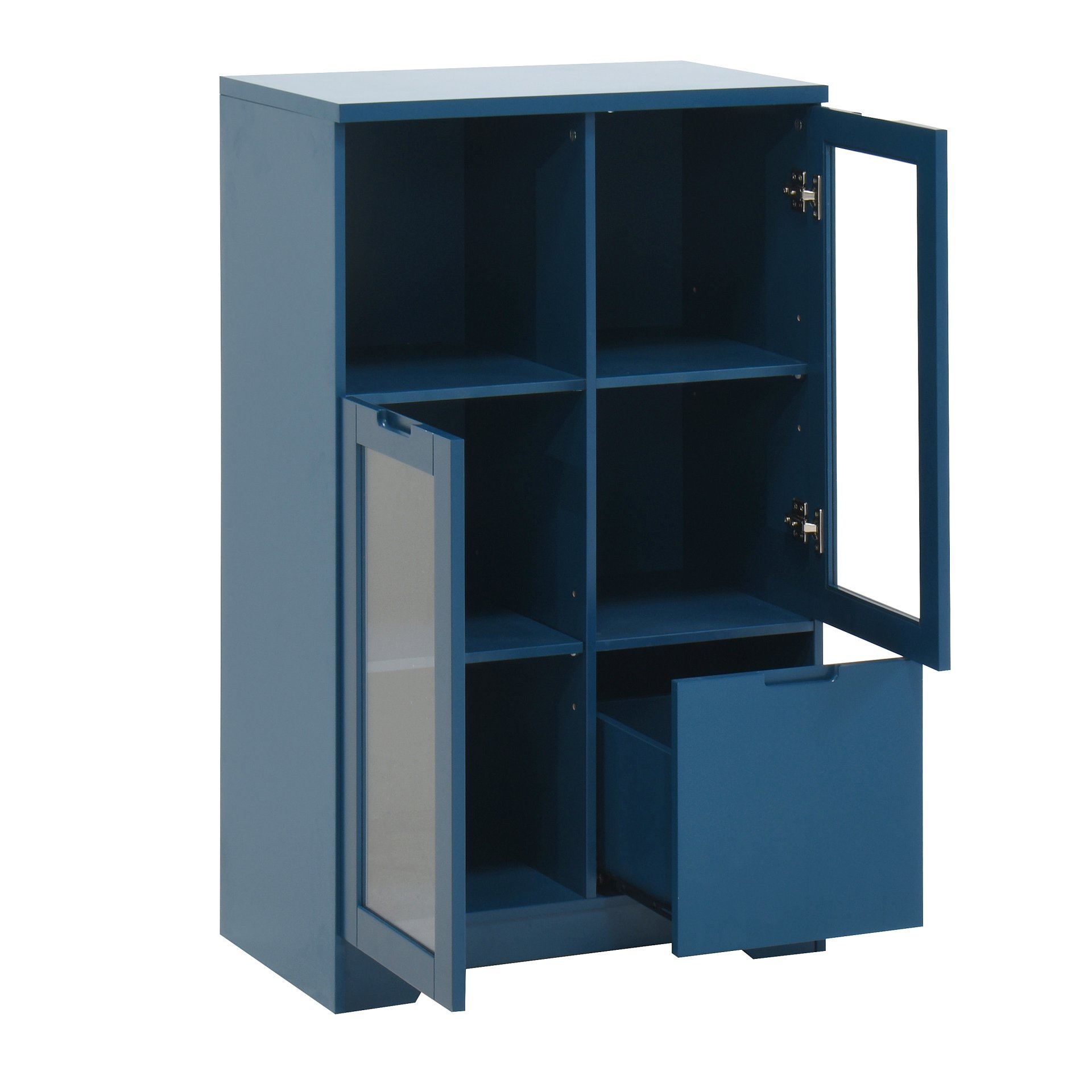 Painted Cabinet With Glass Doors, Drawer, And Open Storage Space For Bedroom And Living Room - Navy Blue - Image 21